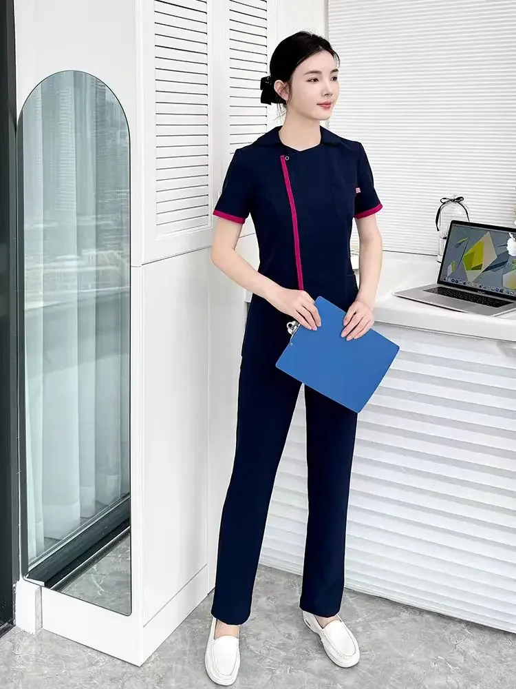 

Корейский летний комбинезон с коротким рукавом высокого качества, модный комплект для полости рта, больничной клиники, рабочий комбинезон для стоматологического врача, комплект скрабов для медсестры, униформа, распродажа