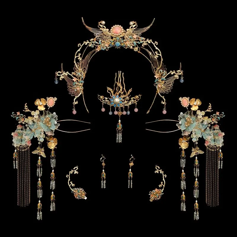 New Sweet Chinese Vintage Style Xiuhe Clothing Hair Accessories Ancient Hanfu Costume Wedding Bridal Headpiece Jewelries