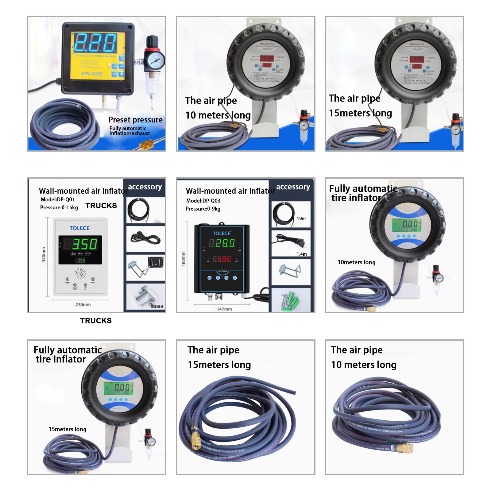 Fully Automatic Car Tire Inflator with Wall-Mounted Gauge Tire Pressure Automatic Inflator Pump for Car Care
