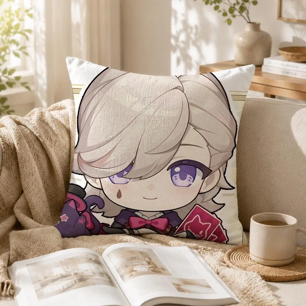Lyney Cute Genshin Impact Cushion Cover 1/4PCS Linen Sofa Couch Bedroom Living Room Home Office Decor Pillow Case 6