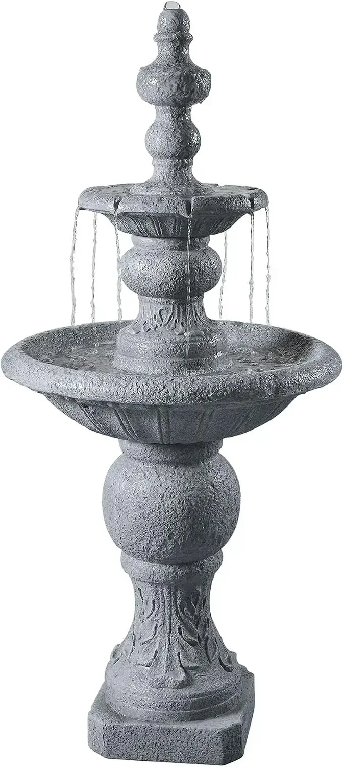 Bestseller52.56 in. Outdoor Two-Tier Water Fountain with Realistic ICY Stone Texture for Outdoor Living Spaces Creating a Calmin