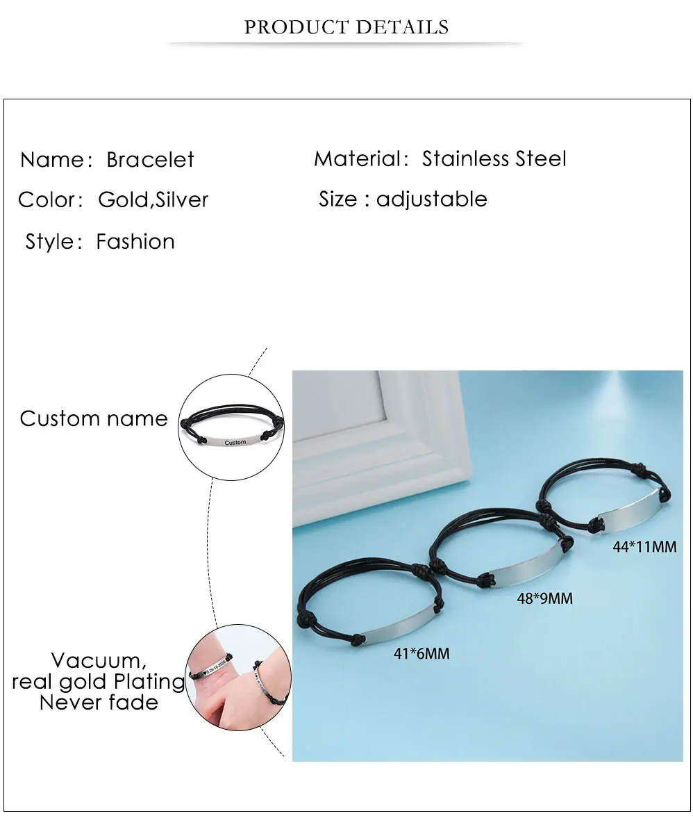 Personalisiertes individuelles Namensarmband aus Edelstahl mit graviertem Namen, Paar-Armbänder, Herrenschmuck, Valentinstag, Weihnachtsgeschenke – Detail 9