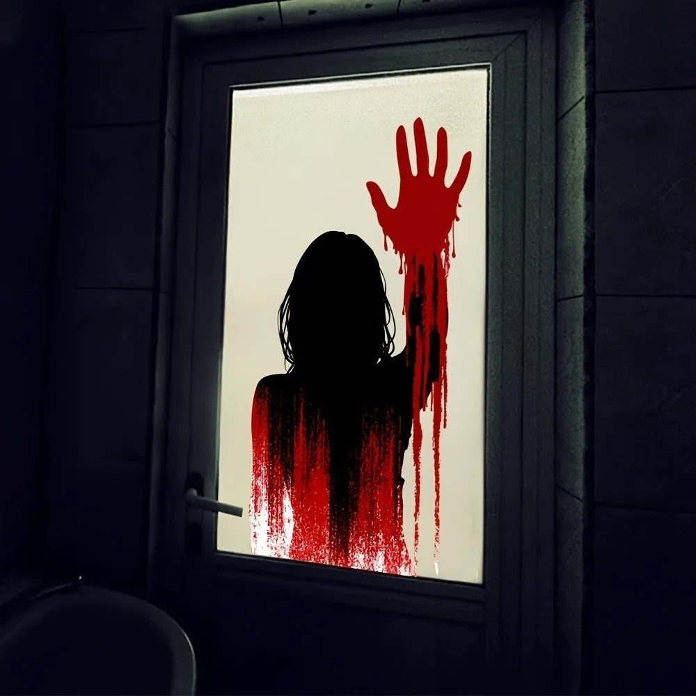 PVC Spooky Style Window Stickers Self-Adhesive Scary Silhouette Halloween Wall Decals Blood Hand Print Cling Stickers Indoor Use