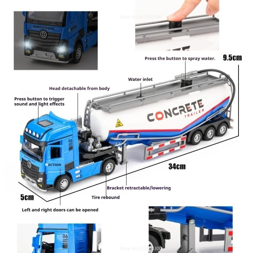 1:50 Extended Trailer Mud Pump Electric Cleaning Suction Engineering Car Model Toy Doors Opened Pull Back Models for Boyfriend