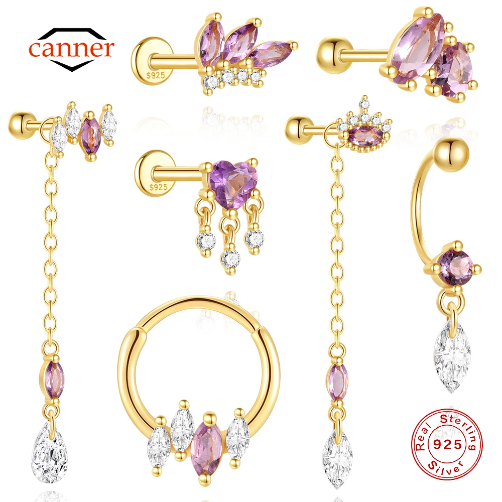 

CANNER 1PC Horse Eye Love Tassel Natural Amethyst Piercing Earring Women Ins Natural Water Grass Agate Blue Moonlight Earring