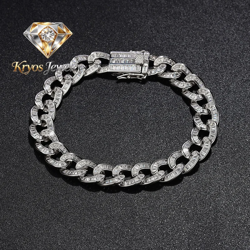 

Kryos Jewelry Luxury Solid Platinum PT950 Ladder Square Diamond Cuban Bracelet ins Hip Hop Men's and Women's Bracelet