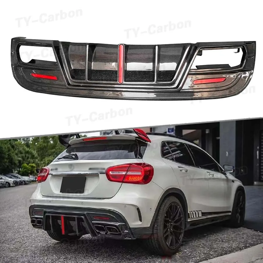 

Real Carbon Fiber Rear Bumper Lip Diffuser Cover Exhaust Tips with Light for Benz X156 GLA45 2019-2022 Car Accessories