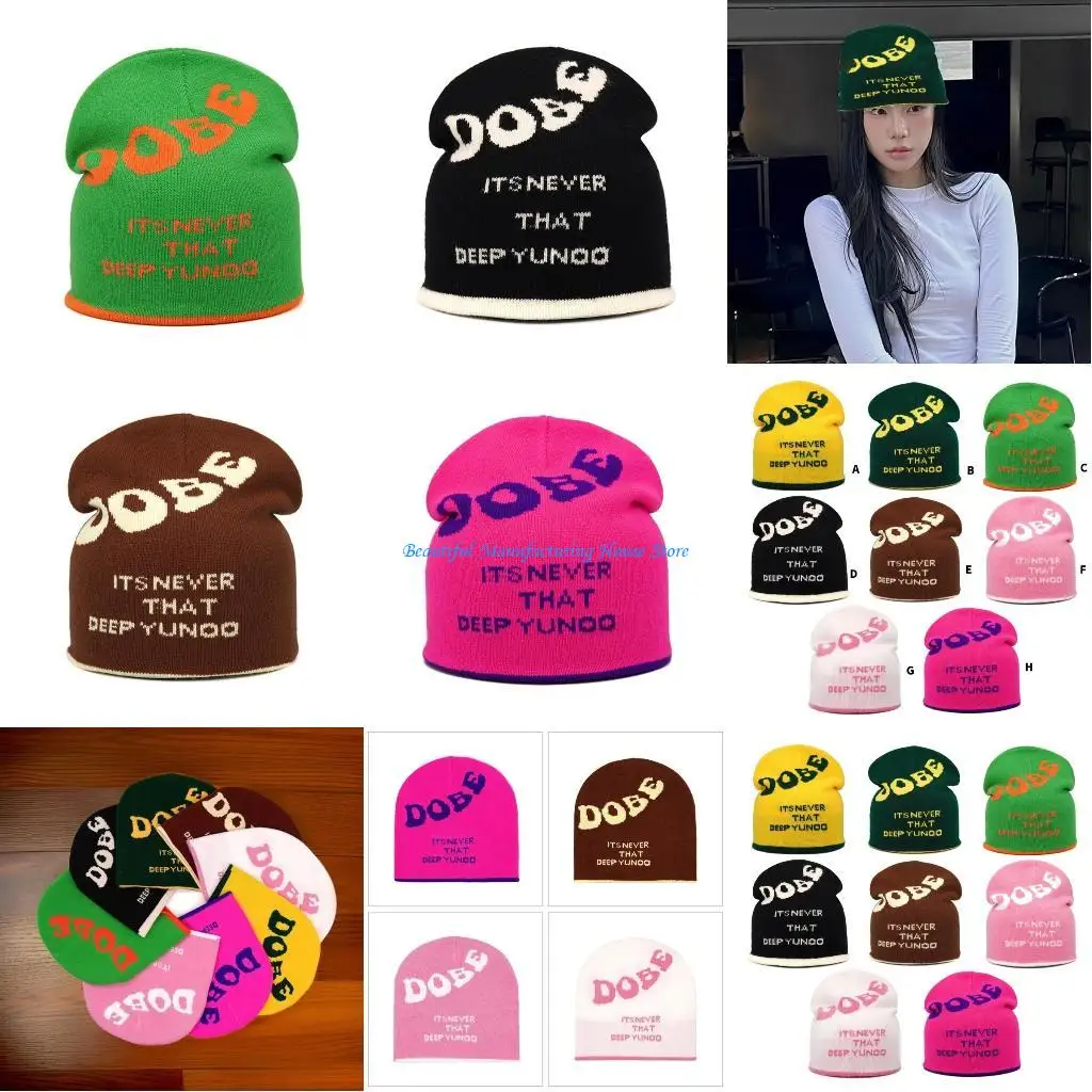 

E56A Популярная шапка с буквенным принтом, вязаные шапки 2000-х годов, шляпа для девочек, женский головной убор, повседневная