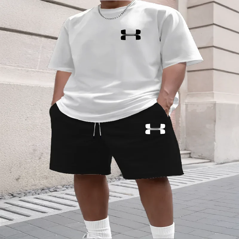 

Summer men's casual sports set city printed sports outdoor jogging sweatshirt, sports pants, breathable quick drying 2-piece set