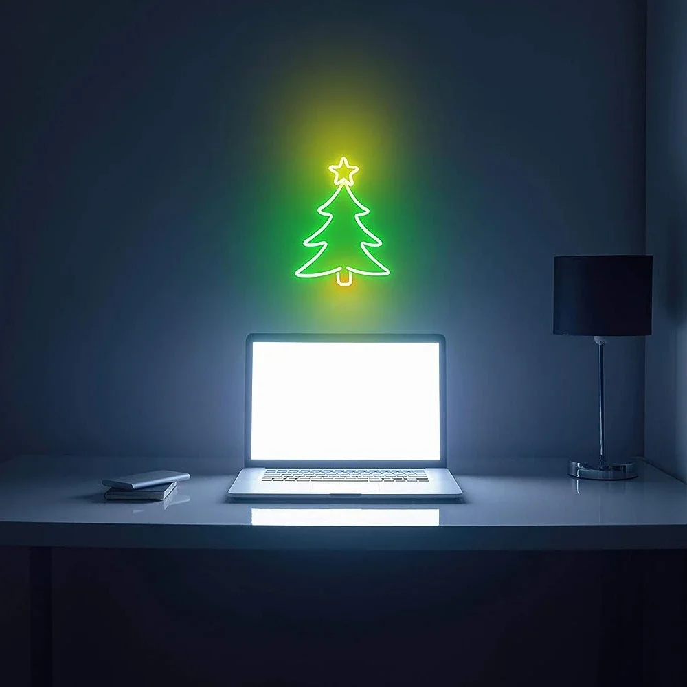 Christmas Tree Neon Sign For Wall Windows Decor USB Powered Adjustable brightness Neon Night Light For Home Party Bar Shop Gifts