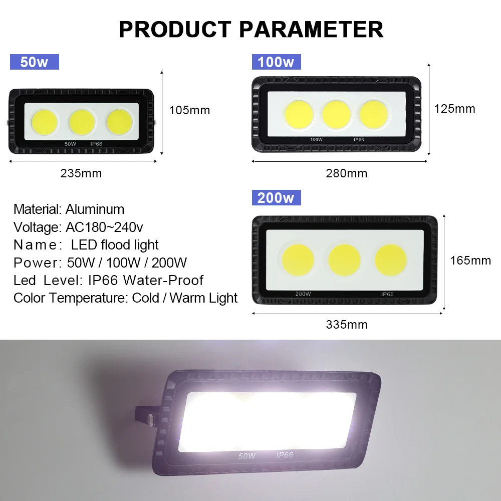 LED Flood Light 50W 100W 200W IP66 220V Outdoor Lighting COB Floodlight Spotlight Waterproof Outdoor Projector LED Garden Lamp