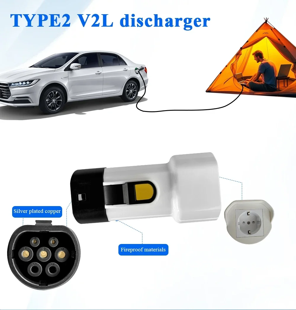 Fit for BYD/MG/KIA/Hyundai Type2 V2L Discharger Vehicle to Load Discharger Adapter IEC62196 V2L Discharger Adapter