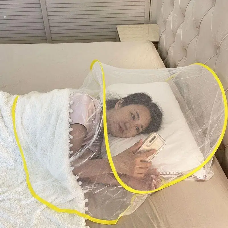 Foldable Mosquito Net Head Cover No-Install  Mesh Screen for Bedroom Anti-Mosquito Light Blocking Nylon Top Universal Use