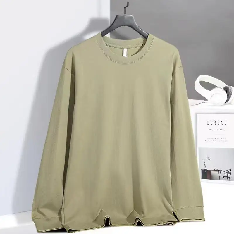 230g Threaded Round Neck Long Sleeved T-shirt With Personalized Printed Logo For Men Loose 100% Cotton Base Couple Shirt view 4