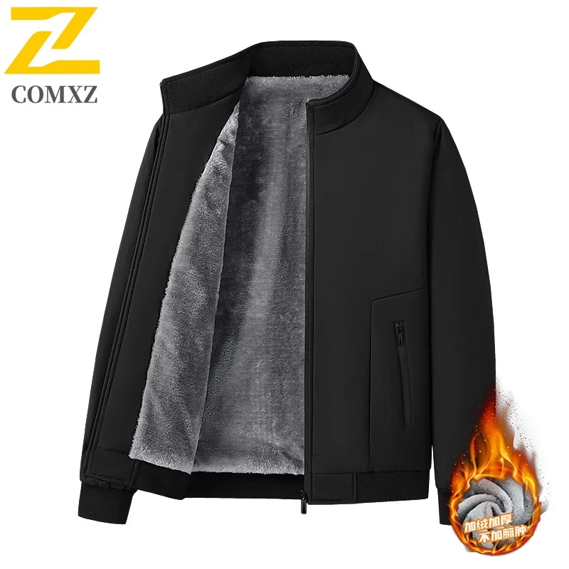 เสื้อแจ็คเก็ตผ้าฟลีซผู้ชาย COMXZ สไตล์ลำลอง คอตั้ง สีตัดต่อ รุ่นปี 2025 สไตล์อเมริกัน ใหม่ หนา อุ่น บุด้วยผ้าฝ้าย สำหรับฤดูหนาว ป้องกันความหนาว