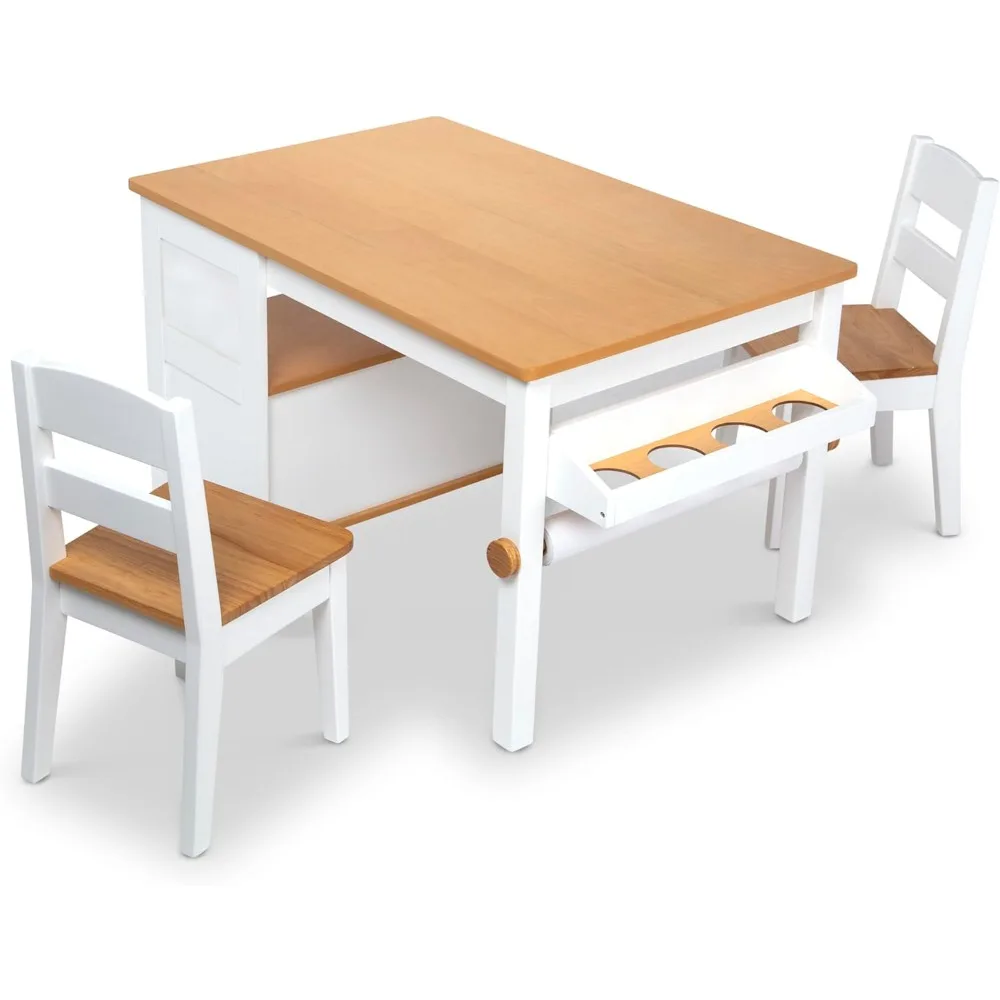 

Wooden Art Table & Chairs Set - White - Kids Craft Table And Chairs, Children's Furniture