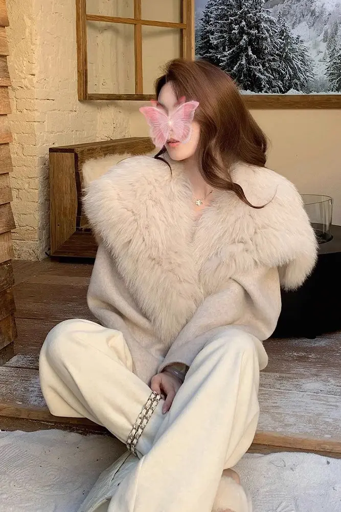 

​​Women's Korean Minimalist Wool Blend Coat Gentle Lady Chic Trench for Winter Faux Wool Overcoat Elegant Chic 2025 New​​