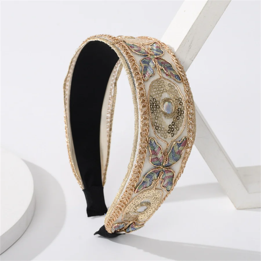 Advanced Female Ethnic Hairband Embroidery Flower/Leaf Headband Head Bezel for Women Cross Knotted Hair Hoop Headbands Headwear