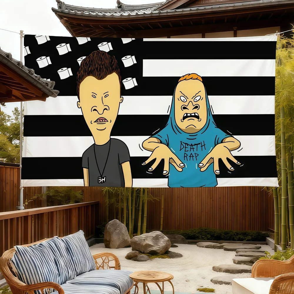 B-Beavis and B-Butt-Head Funny Cartoon flag For Room Dorm Camping Picnic Art Style Garage Bar wall Decoration Banner