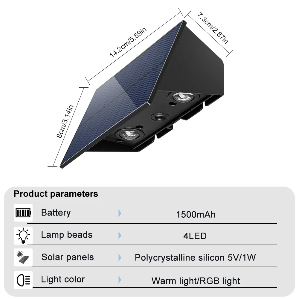 Zasilane energią słoneczną oświetlenie ogrodzeniowe zewnętrzne 4LED w górę w dół oświetlenie świetlne RGB dekoracja ścienna ogrodu wodoodporne lampy ogrodowe taras Patio