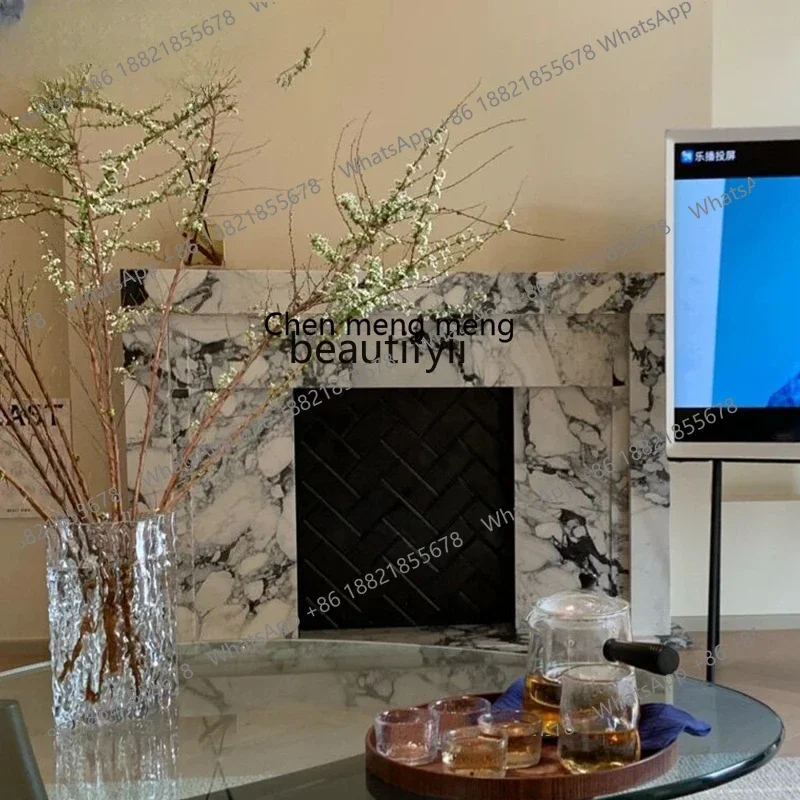 

ss7304 Stone Carving Fireplace French Modern Simplicity with American Style Arabescato Stone Fireplace Curio Cabinet