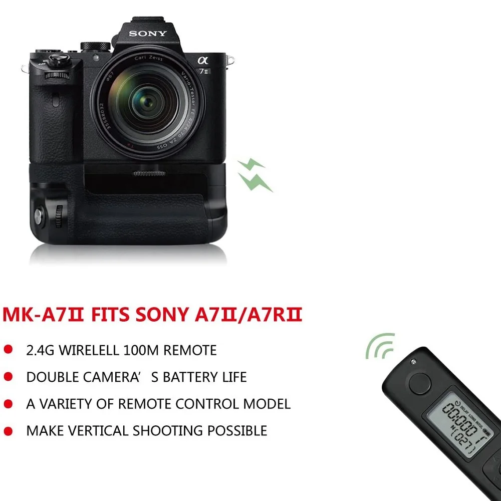 Meike MK-A7II Pro Professional Battery Grip for Sony A7II A7MII A7RII A7SII Camera with 2.4G Wireless Remote Control