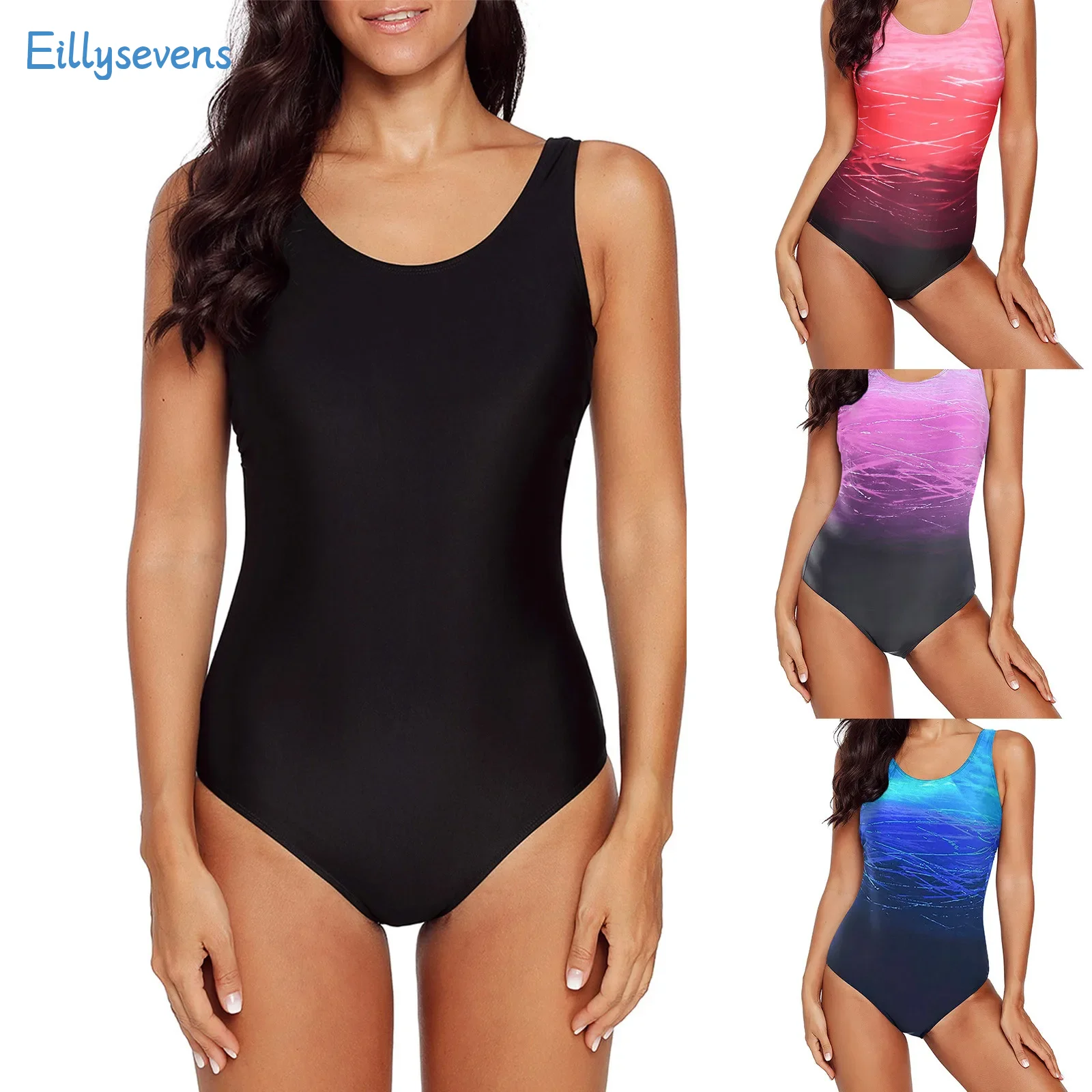 بدلة سباحة نسائية رياضية بقصة عالية ، ضيقة ، ملابس سباحة مبطنة بالصدر ، طباعة متدرجة ، صلبة ، مثيرة ، رائجة ، 1 *