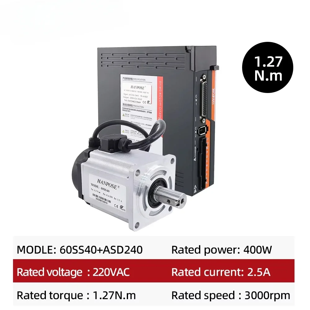 automation equipment 60 Servo motor drive Kit  0.4kw ASD240 220V  1.3N.m 2.5A 3000-6000rpm VAC 60SS40 ac servo motor 400w