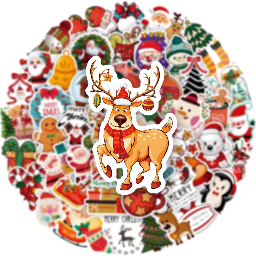 50/100/200pcs Kawaii Merry Christmas Cartoon Stickers Cute Santa Claus Graffiti Sticker DIY Suitcase Phone Decoration Decal Gift