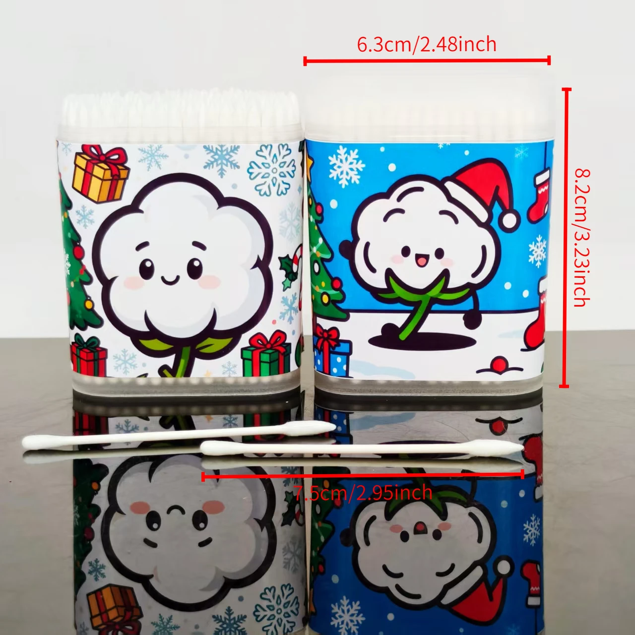 400 Stück/600 Stück Weihnachts-Design-Wattestäbchen, weißes Weihnachtsthema-Muster, feinachsiges Wattestäbchen