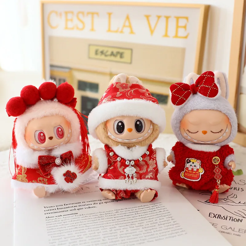 

Мини-плюшевая кукольная одежда 17 см, аксессуары для Кореи Kpop Exo Labubu Idol V1 V2, новогодний костюм Тан, красный плащ, одежда
