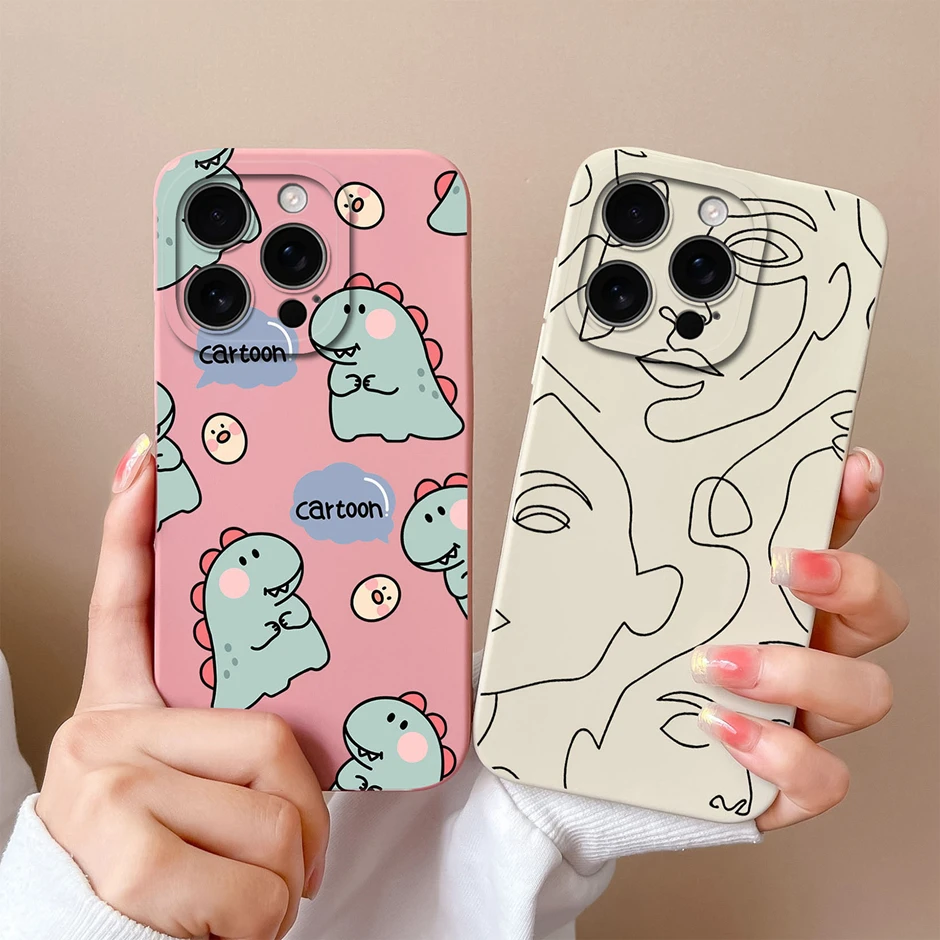 Case For iPhone 16 Pro Max 16Plus Cute Cartoon Dinosaur Bear Silicone Phone Cover For iPhone16Pro Max Fundas iPhone16 Plus Coque