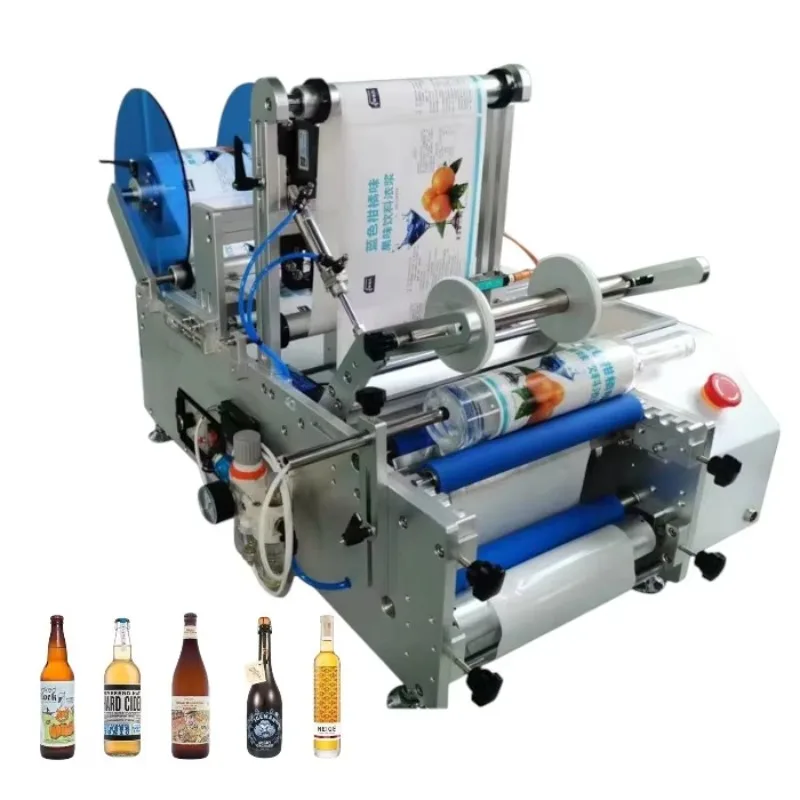 Pneumatic Semi Automatic Round Bottle Labeling Machine Small Desktop Glass Plastic Jar Vial Sticker Label Applicator Customized