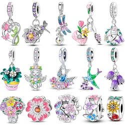 Fit Qikaola 925 Original Bracelet 925 Sterling Silver Flower Bird Series Charms Beads For Women Fashion DIY Jewelry Gifts Making