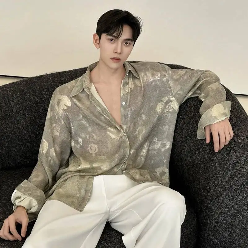 LUZHEN Long 2026 Floral Spring Quality New Printed Satin High Sleeve Shirt Men's Handsome Elegant Tie-dyed Casual Clothes JY7988