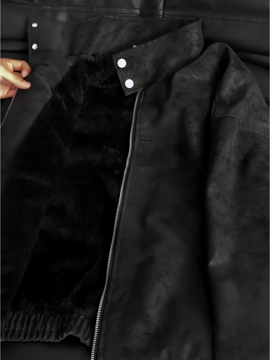 

Bla Faux Mink Velvet PU Leather Cotton Jaet Men's Winter Tie Dye Stand Collar American Pilot Jaet Thi Warm Casual Coat