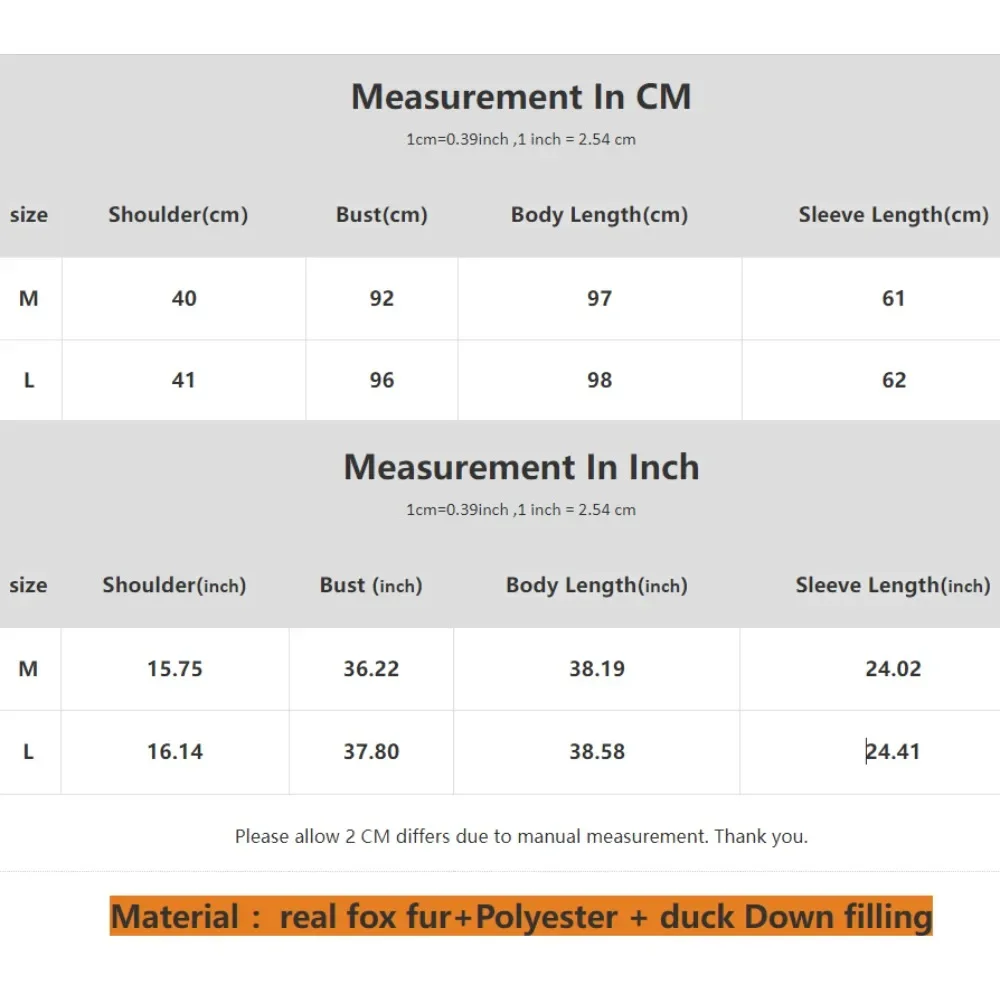 Damska zimowa kurtka puchowa z naturalnego futra, biały puch kaczy, nowa odzież, duża kurtka z prawdziwego futra lisa, puszysta kurtka.