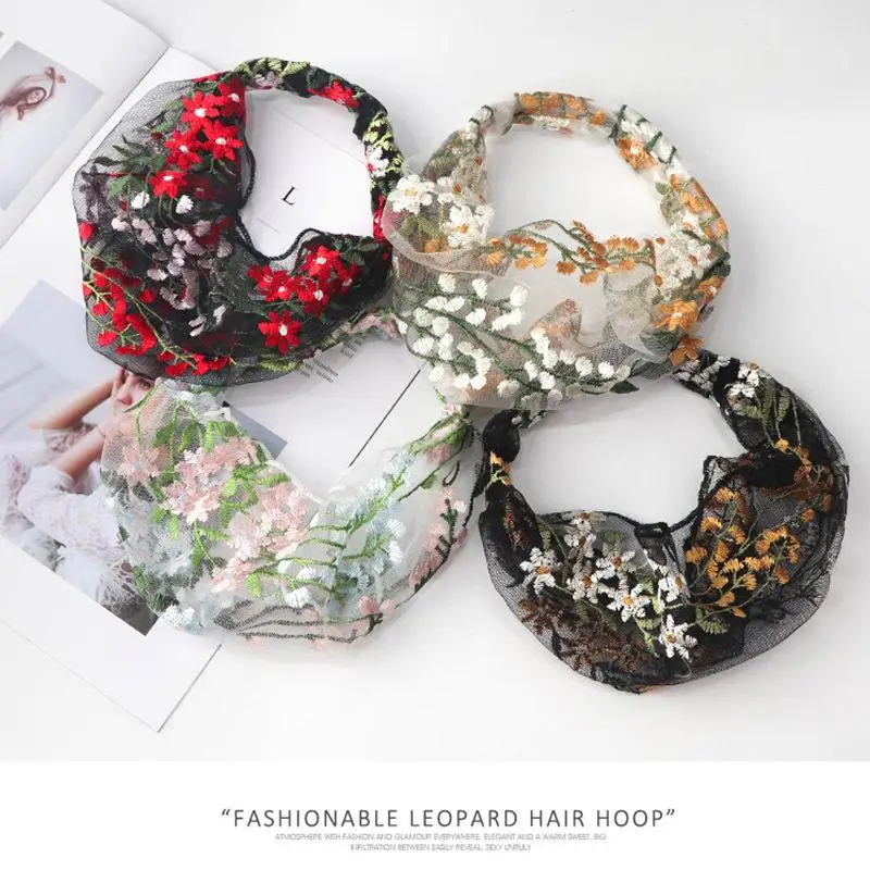 

Women Retro Lace Embroidery Face Wash Floral Turban Headband Headdress Hair Accessories Hair Band