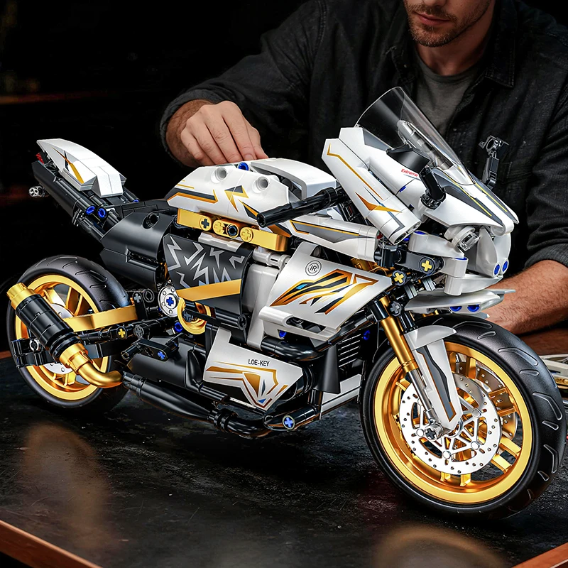 TOYLINX 1:10 Schaal Technische Motorfiets Auto Model Bouwstenen Bricks MOC Stad Racing Motor Speelgoed Cadeaus Voor Kinderen Kids