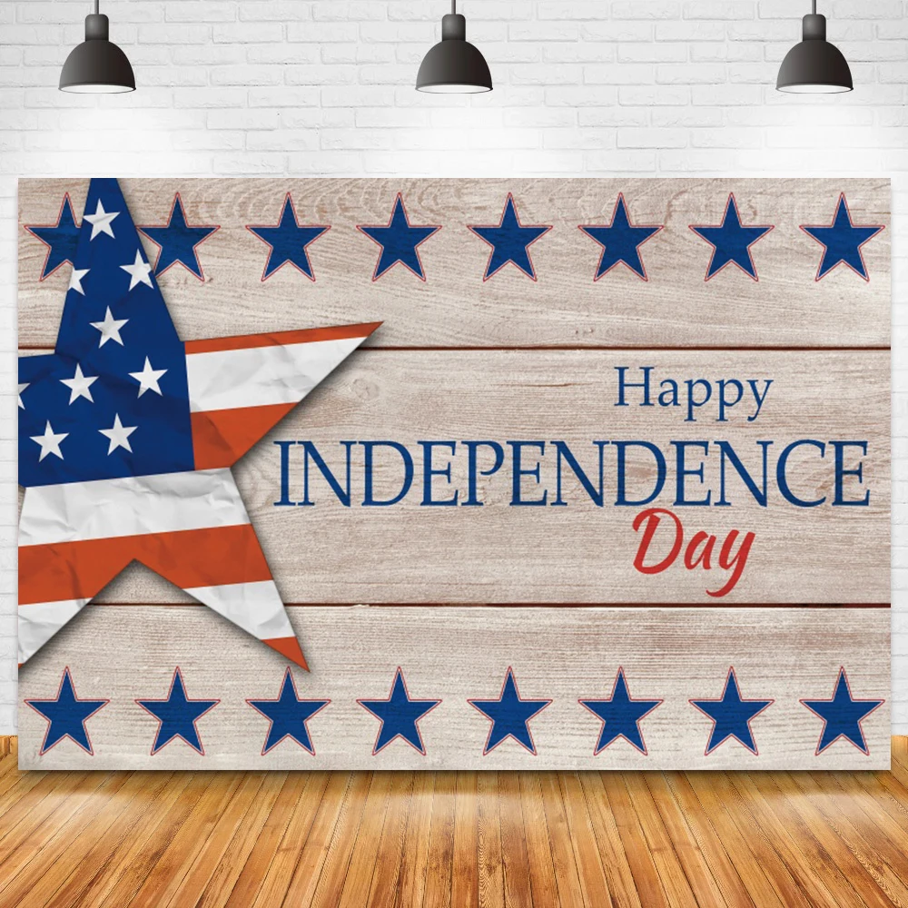 Wooden Photography Background Independence Day Party Blue Red Flag Labor Day Fireworks Custom Decorative Portrait Backdrops