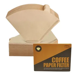 Coffee Filters Cone 100 Pcs Size #1 #2 Natural Unbleached Brown Paper Disposable Pour Over Maker Basket Dripper for Home, Office