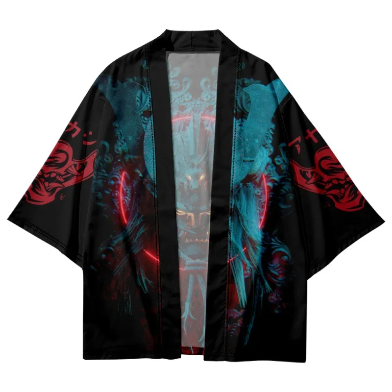 Harajuku Japanese Samurai Print Traditional Cardigan Kimono Casual Oversized Haori Women Men Beach Shirts Clothing