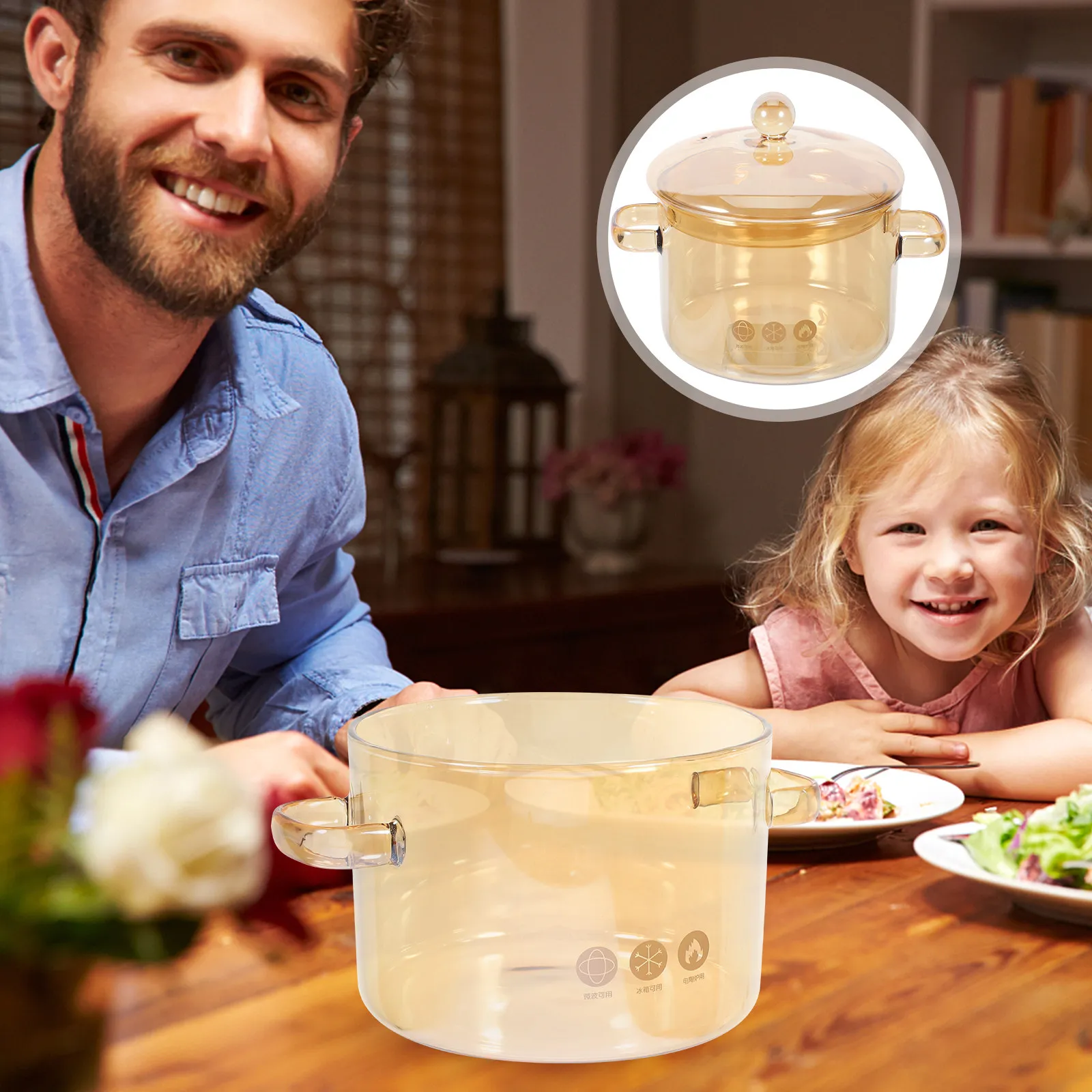 Glass Double-Handled Soup Pot Transparent Heat-Resistant Cooking Stew Pot with Lid for Home Kitchen Stovetop Simmering Boiling