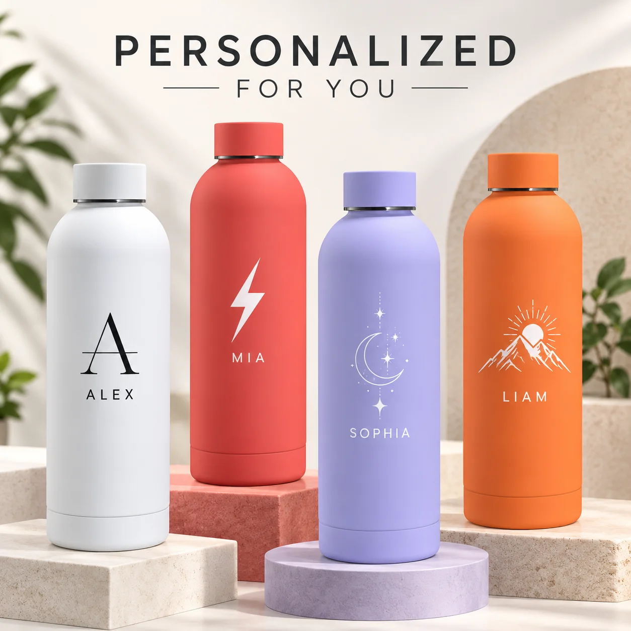 Personalized Water Bottle Custom Name Logo Stainless Steel Vacuum Flask Insulated Thermos for Travel Office Gym Gift