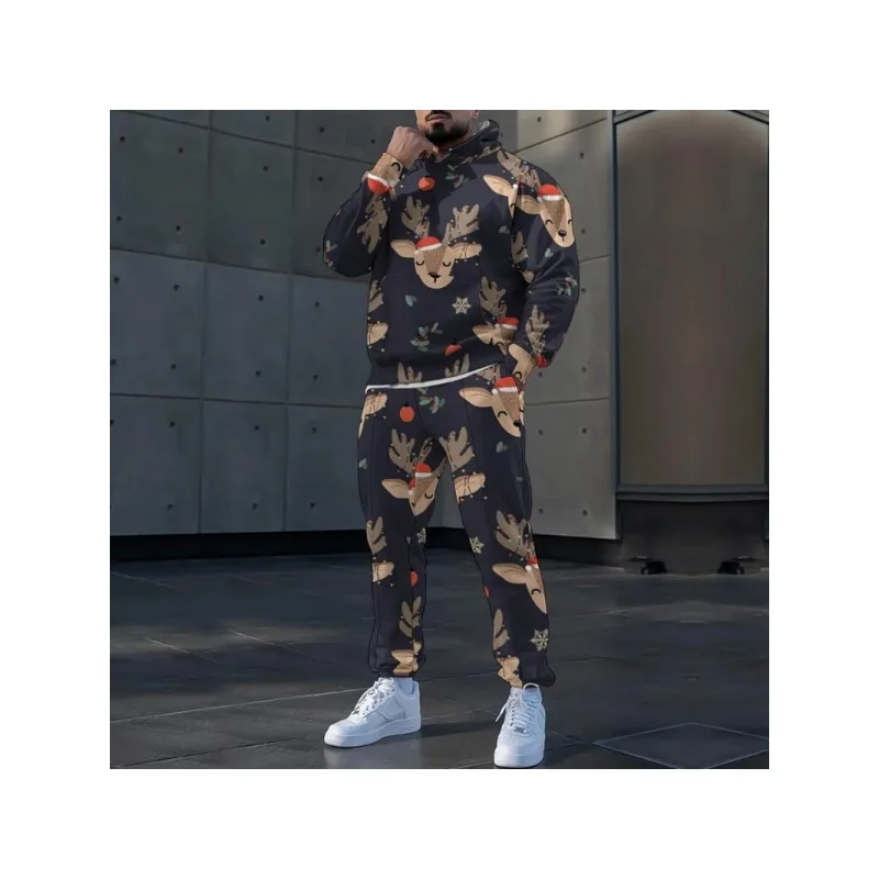 Setelan Hoodie Pria 3D Longgar 2025 Motif Liburan Setelan Olahraga Dua Potong Pakaian Kasual Gaya Sporty