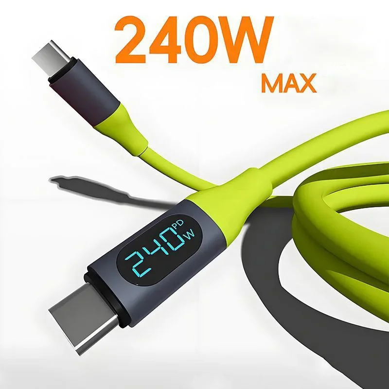 240 W Schnelllade-USB-C-Kabel mit Digitalanzeige, Leistungsmesser für iPhone 15 16 Xiaomi Samsung Huawei Phone, 1,5 m, flüssiges Silikon – Detail 2
