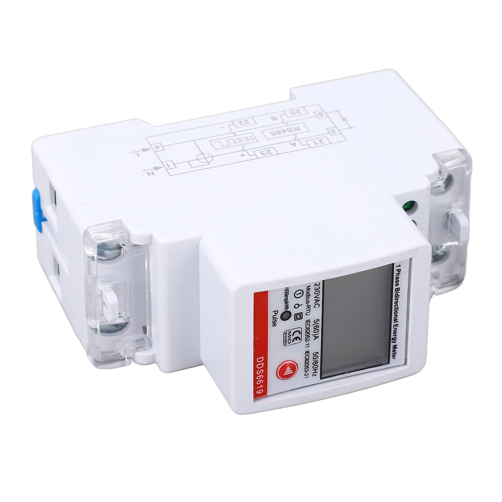 Single Phase Energy Meter Bidirectional Metering 2P DIN Rail Mount KWh Electricity Usage Meter with RS485 Comm AC230V 5 (60) A