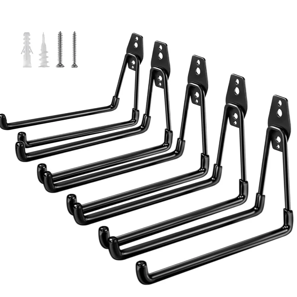 5pcs Large Square Wall Hooks Steel Construction For Garage Organization Bike Hanging Ladder Holder Tools Storage Clamps