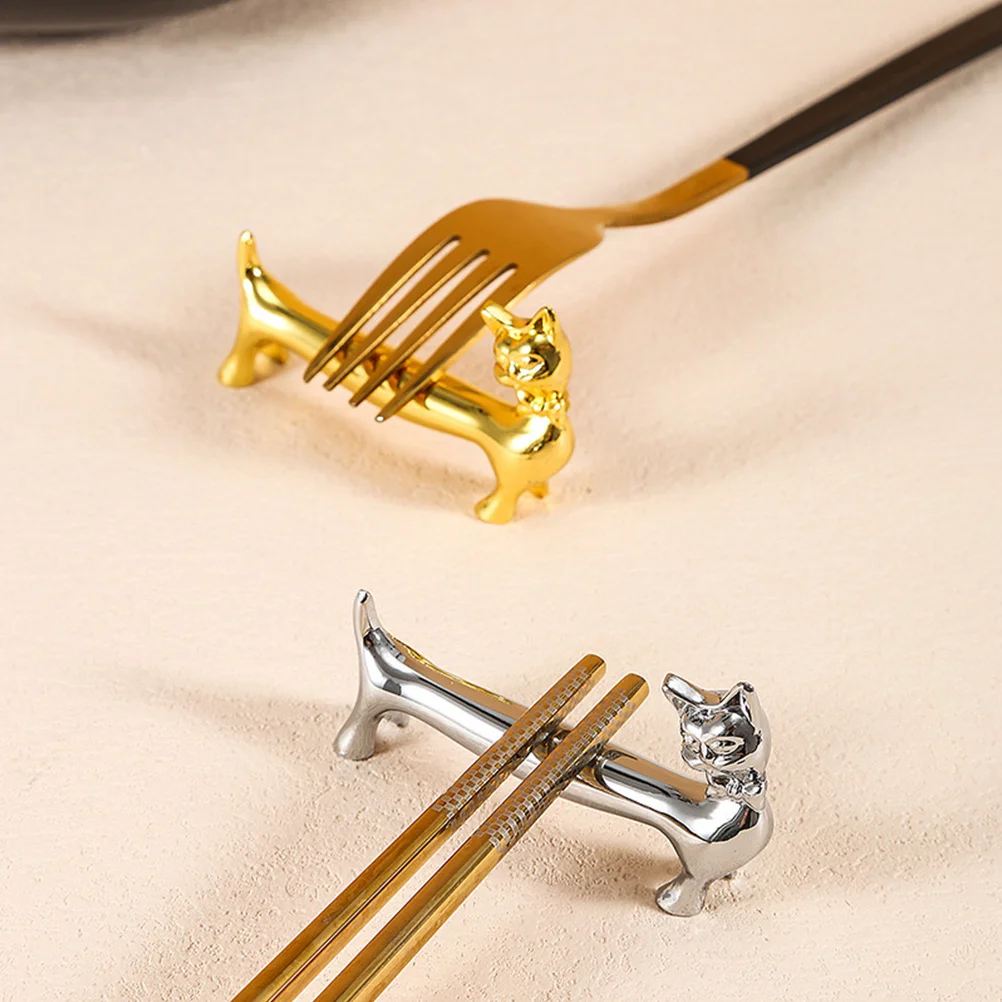 

2Pcs Zinc Alloy Cat Chopstick Holder Desktop Rest Compact Chopsticks Spooon Organizer Decorative Flatware Rack Kitchen Accessory