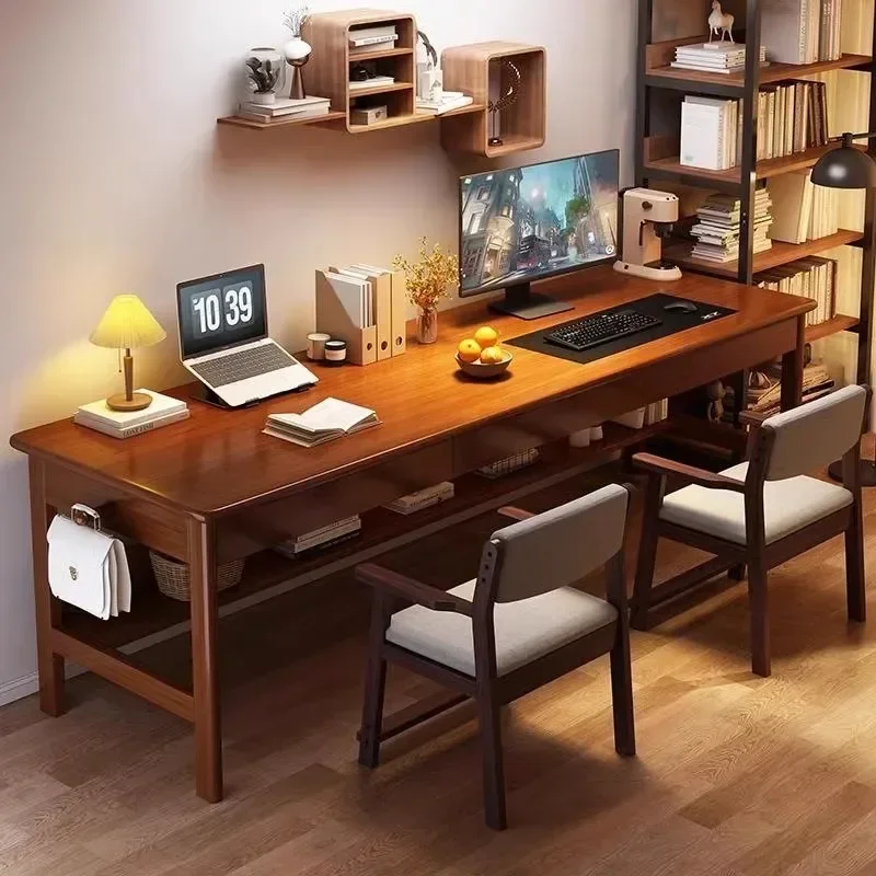 Solid wood desk Double long table Household simple extended workbench Bedroom Student writing Desktop